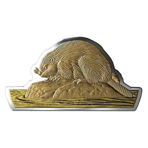 2020 $50 Real Shapes Coins: Beaver - Pure Silver Coin.  No Case.  Tax Exempt.