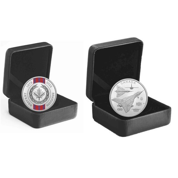 2021 $20 The Avro Arrow - Pure Silver Coin, 2022 $20 50th Anniversary of the Medal of Bravery - Pure