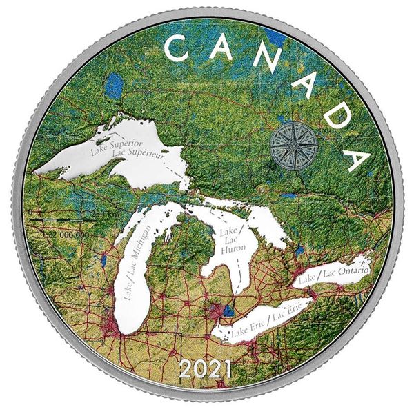2021 $50 Great Lakes Tribute - Pure Silver Coin.  Includes case w/coin alone, no plastic holder.   T