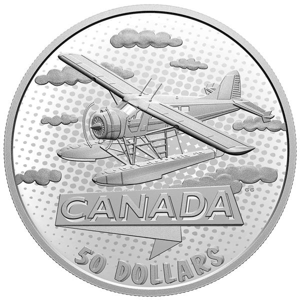 2021 $50 The First 100 Years of Confederation: Canada Takes Wing - Pure Silver Coin. With very minor