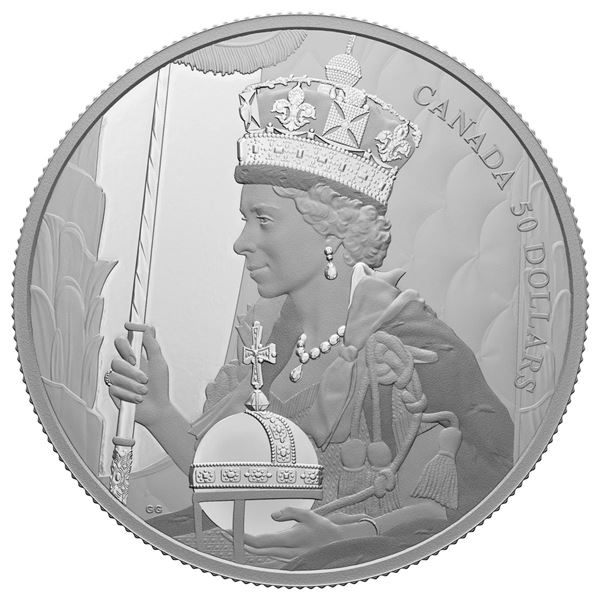 2022 $50 Queen Elizabeth II's Coronation - Pure Silver Coin.  Tax Exempt.