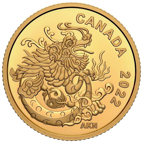 2022 $8 Earth Dragon - Pure Gold Coin.  Tax Exempt.