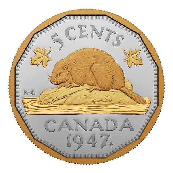 2023 5-Cent 1947 Maple Leaf Mark - Pure Silver Coin.    Tax Exempt.