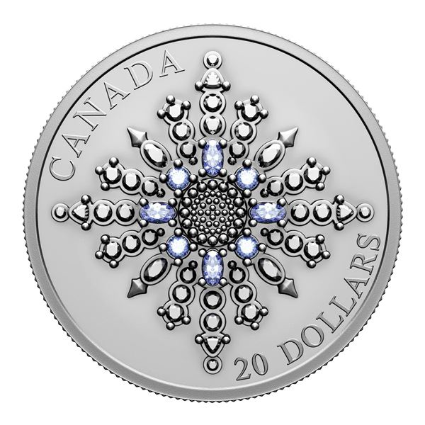 2024 $20 Sapphire Jubilee Snowflake Brooch - Pure Silver Coin.  Tax Exempt.