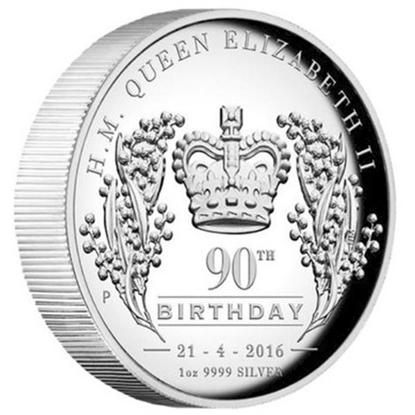 Australia Mint lot;  2016 $1 QUEEN Elizabeth II 90th Birthday 1oz Silver Proof High Relief Coin.  Ta