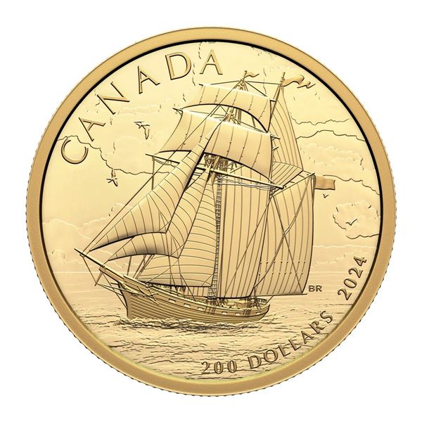 2024 $200 Tall Ships: Topsail Schooner - Pure Gold Coin.  Tax Exempt.
