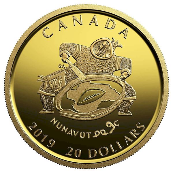2019 $20 20th Anniversary of Nunavut - Pure Gold Coin.  Tax Exempt.