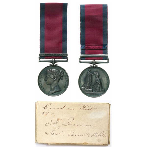 Militaria Medal; Canadian Military General Service Medal w/Chateauguay clasp to ''A. DUMON. LIEUT CA