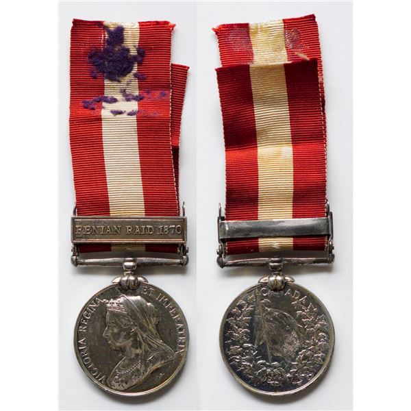 Militaria Medal;  Canadian General Service Fenian Raid Medal to ''Col. Sergt. A. MONTGOMERY. 56th Re