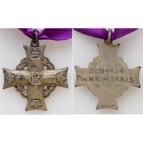 Militaria Medal;  Canadian Memorial George V Cross to ''2204424 PTE N.R. MORRIS''.