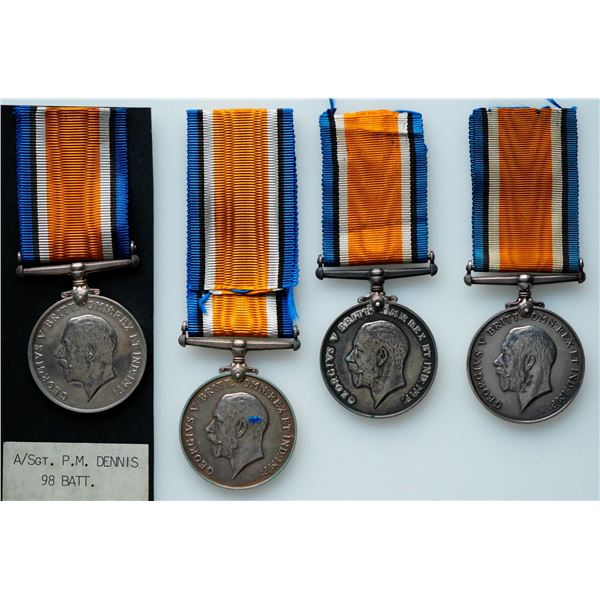 Militaria Medals;  Canadian British 1914-18 War Medals to ''210018 A.SJT. P.M. DENNIS. 98-CAN. INF''