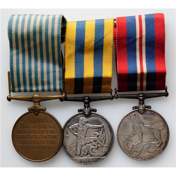 Militaria Medals;  Canadian Grouping of 3  Medals includes 1939-45 War Medal. Korea Medal to ''''SD-