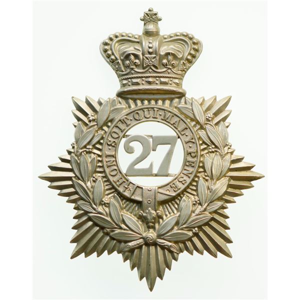 Militaria Insignia;  Helmet Plate Badge - 27th Lambton Regiment Gilded Victorian example.  See Pic.
