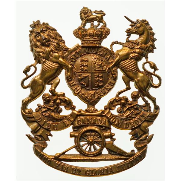 Militaria Insignia;  Helmet Plate Badge - Royal Canadian Artillery Officer's KC gilded example. 8.5c