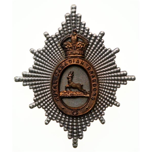 Militaria Insignia;  Helmet Plate Badge - The Royal Canadian Dragoons Plate w/ Brass interior and Si