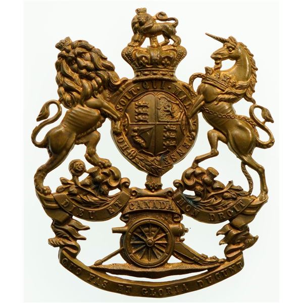 Militaria Insignia;  Helmet Plate Badge - Royal Canadian Artillery Victorian Bronze example.  See Pi