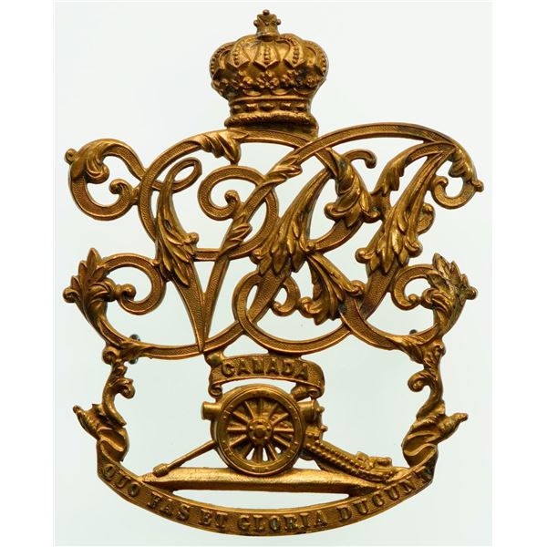 Militaria Insignia;  Helmet Plate Badge - Royal Canadian Artillery Officer's gilded example. 8.5cm x
