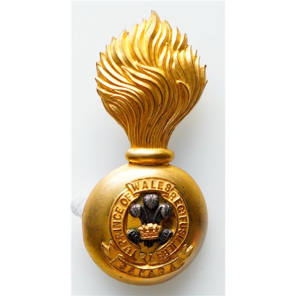 Militaria Insignia Pre WW1;  1st Prince Of Wales Regiment Fusiliers – Bi-Metal Fur Cap Gren