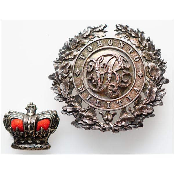 Militaria Insignia Pre WW1;  3rd Toronto Militia Regiment Silver Cap Badge 56mm x 50mm & Crown.  Rar