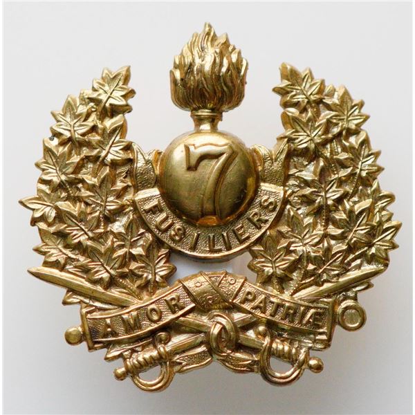 Militaria Insignia Pre WW1;  7th Fusiliers (London. Ontario) Brass Cap Badge.  See Pic.