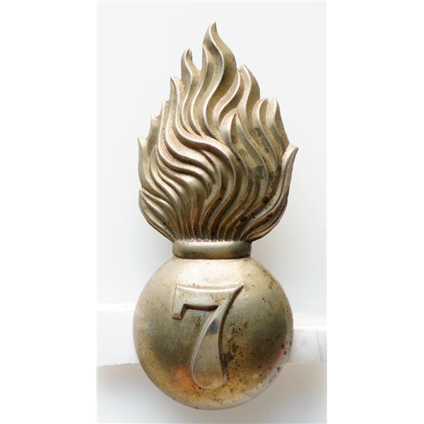 Militaria Insignia Pre WW1;  7th Battalion (Fusiliers) – Fur Cap Grenade.  See Pic.