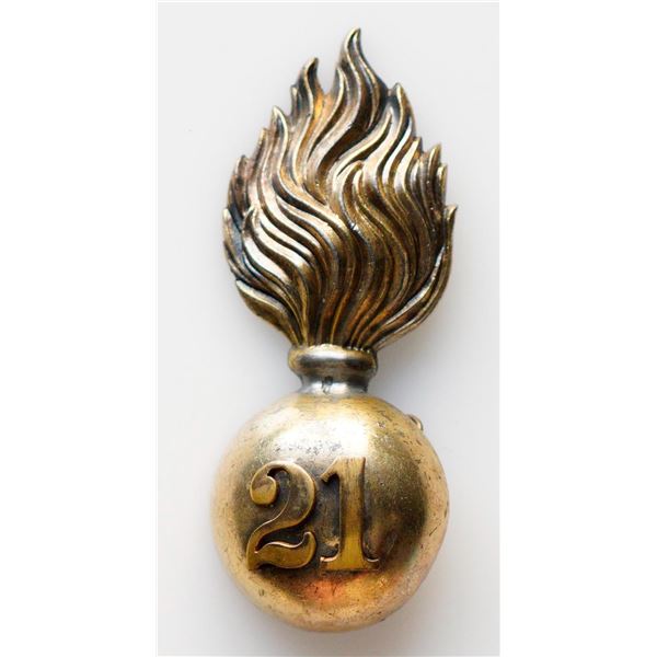 Militaria Insignia Pre WW1;  21st Essex Fusiliers Cap Badge/Busby Grenade.  Early issue w/slight rep