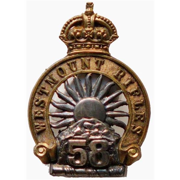 Militaria Insignia Pre WW1;  58th Westmount Rifles Officer's Cap Badge.