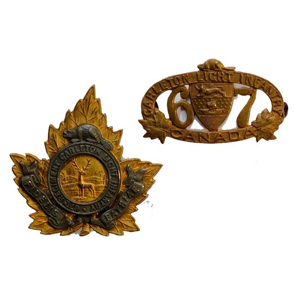 Militaria Insignia Pre WW1; 67th Carleton Light Infantry Gilt/Silver Cap Badge by Gaunt w/repaired l