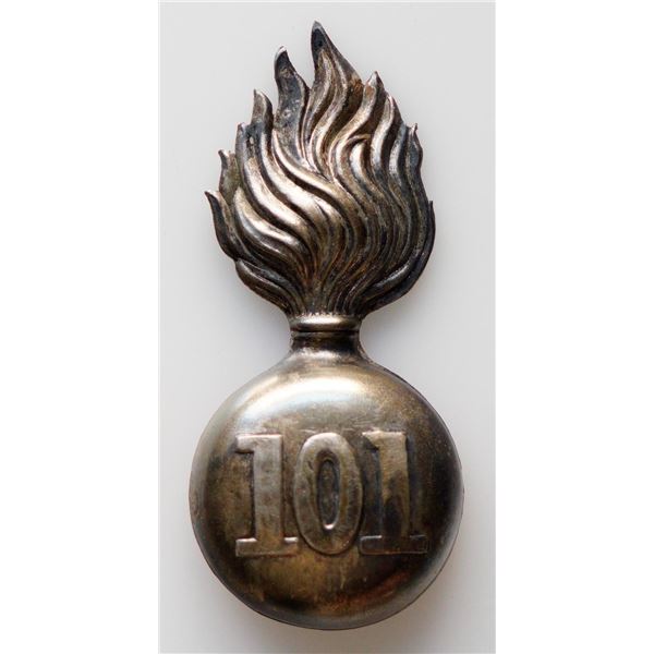 Militaria Insignia Pre WW1;  101st Regiment Edmonton Fusiliers Other Ranks Silvered Busby Grenade.  