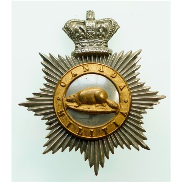 Militaria Insignia Pre WW1;  Upper Canada Volunteers Regiment Officer's Silver & Gilt Cap Badge. 70m