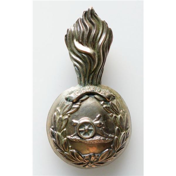 Militaria Insignia Pre WW1;  Victorian Royal Artillery Volunteers Officer's Silvered Busby Grenade/P