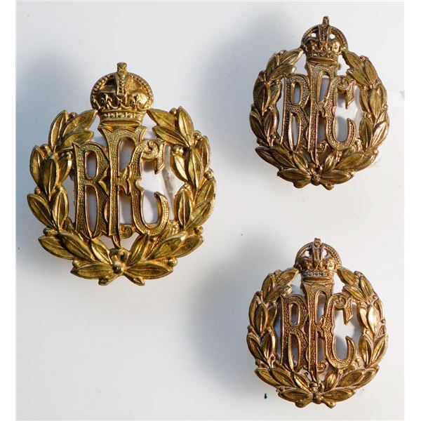 Militaria Insignia Pre WW1;  Royal Flying Corps (RFC) Cap & Collar Badges.  Lot of 3 pcs.  See Pic.