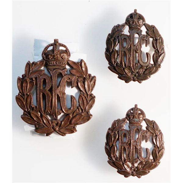 Militaria Insignia Pre WW1;  Royal Flying Corps (RFC) Cap & Collar Badges.  Lot of 3 pcs.  See Pic.