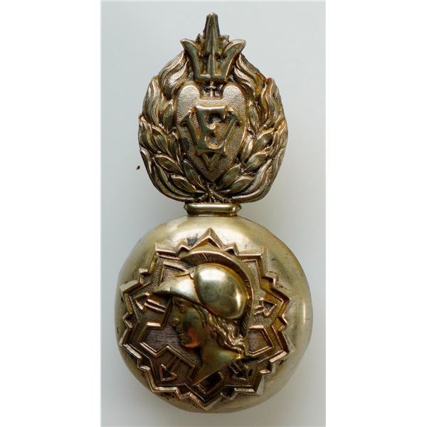 Militaria Insignia Pre WW1; Canadian Victoria Fusiliers type Badge w/plume depicting Minerva facing 