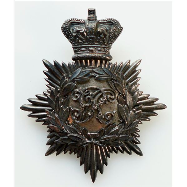 Militaria Insignia Pre WW1; Canadian Victoria Silvered Hat Badge w/Crown.  100mm x 90mm.  See Pic.