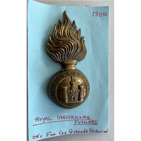 Militaria Insignia Pre WW1;  Victorian Royal Inniskilling Fur Cap Badge.