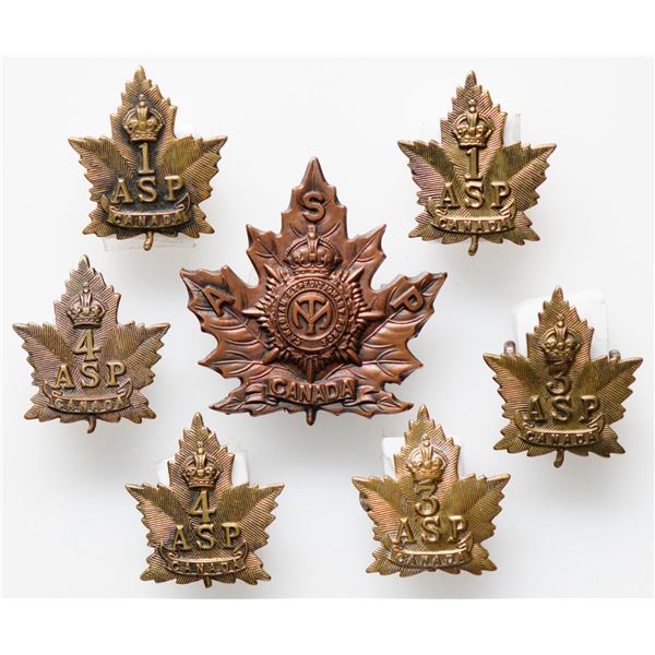 Militaria Insignia C.E.F. WW1; 1st. 3rd & 4th Ammunition Sub Park Company Collar Badges & a single C