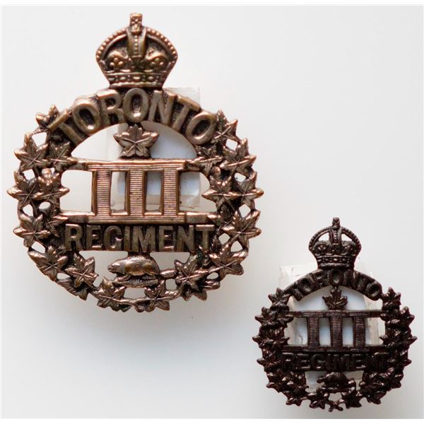 Militaria Insignia C.E.F. WW1; 3rd Battalion (Toronto) Cap & Collar Badge.  Lot of 2 Pcs.  See Pic.