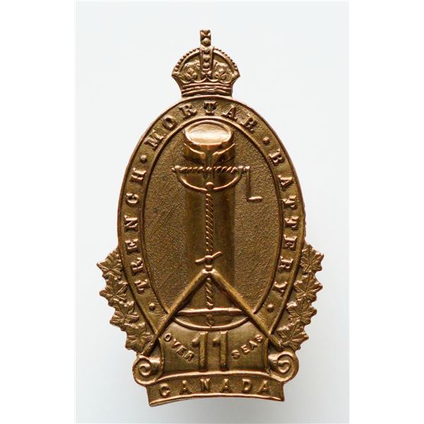 Militaria Insignia C.E.F. WW1; 11th Trench Mortar Battery cap badge. See Pic.