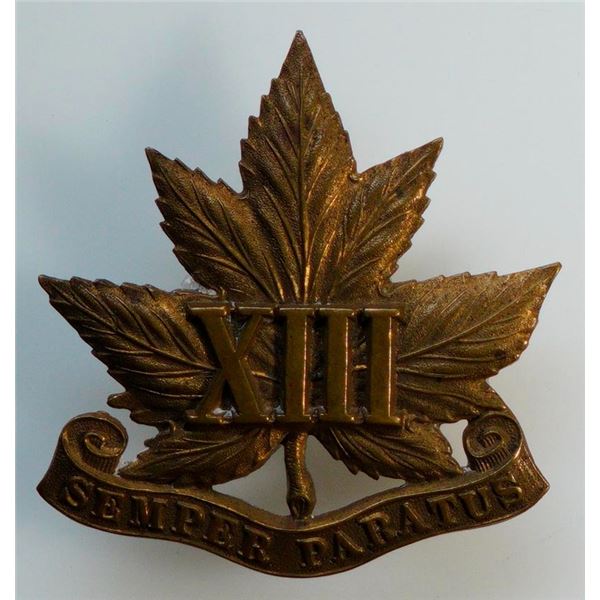 Militaria Insignia C.E.F. WW1; 13th Regiment Cap Badge