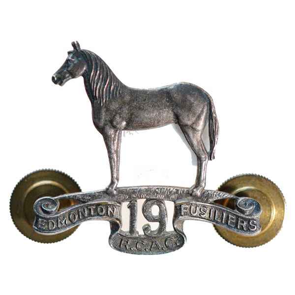 Militaria Insignia C.E.F. WW1;  19Th Edmonton Fusiliers Officer's Cap Badge w/Scully maker.