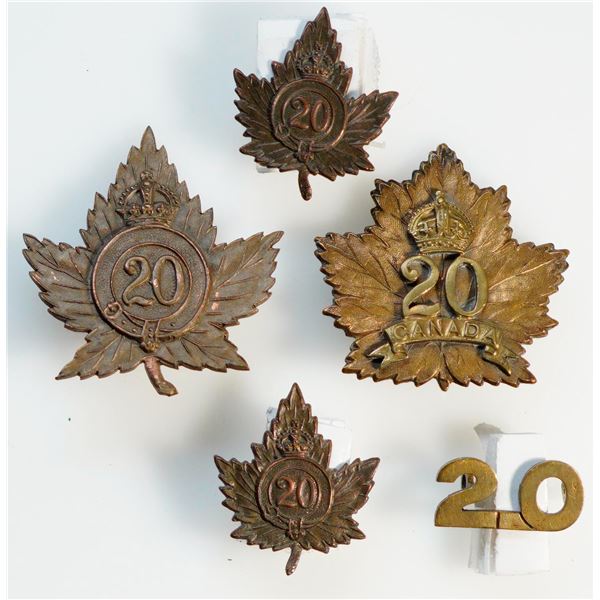 Militaria Insignia C.E.F. WW1; 20th Battalion (1st Central Ontario) Officer's. Other Ranks Cap & Col