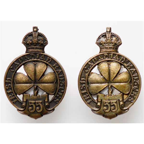 Militaria Insignia C.E.F. WW1;  55th Irish Canadian Rangers Cap Badge.  42.5 x 30mm.  See Pic.