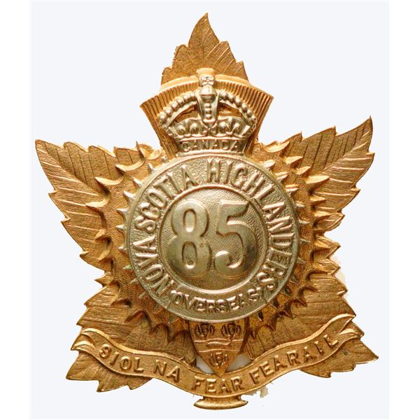 Militaria Insignia C.E.F. WW1; 85th Battalion (Nova Scotia Highlanders) Officer's Glengarry Cap Badg
