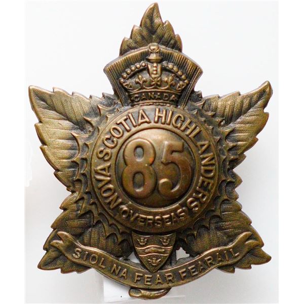 Militaria Insignia C.E.F. WW1; 85th Infantry Battalion (Nova Scotia Highlanders)  Brass Cap badges. 