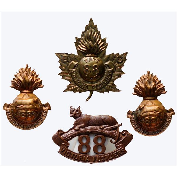 Militaria Insignia C.E.F. WW1; 88th Battalion (Victoria Fusiliers) Officer'S Gilt Cap & Collar Badge