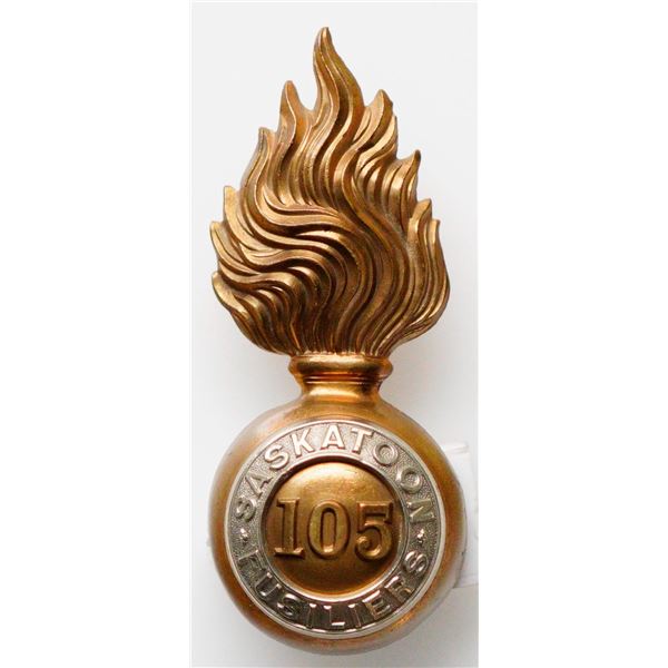 Militaria Insignia C.E.F. WW1; 105th Saskatoon Fusiliers Officer Busby Grenade by Hicks & Sons.  See