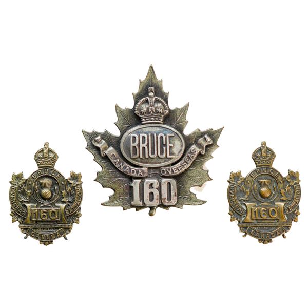 Militaria Insignia C.E.F. WW1; 160th Battalion (Walkerton. Ontario) Officer's Cap Badge & Collar Bad