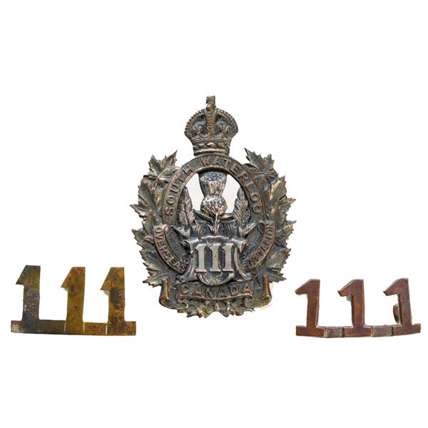 Militaria Insignia C.E.F. WW1; 160th Battalion (Walkerton. Ontario) Officer's Cap  & Shoulder (Numer