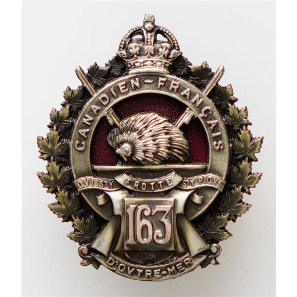 Militaria Insignia C.E.F. WW1; 163rd Battalion (Montreal. Quebec) Cap Badge.  See Pic.